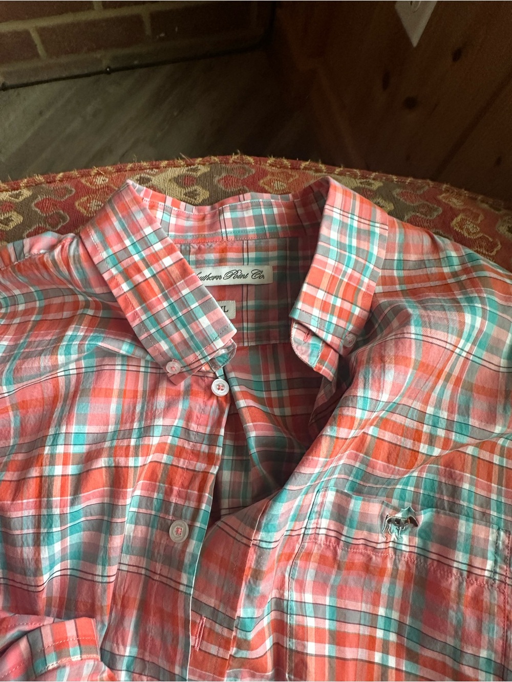 Men's Coral & Teal Plaid Button-Down Shirt by Southern Point Co.